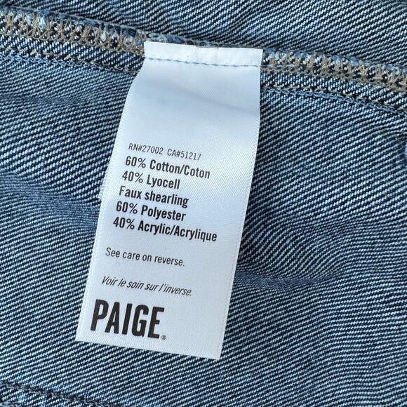 Paige Rowan Jacket Shearling Collar Dark Denim Jacket Jamee Distressed -Small - Picture 10 of 13